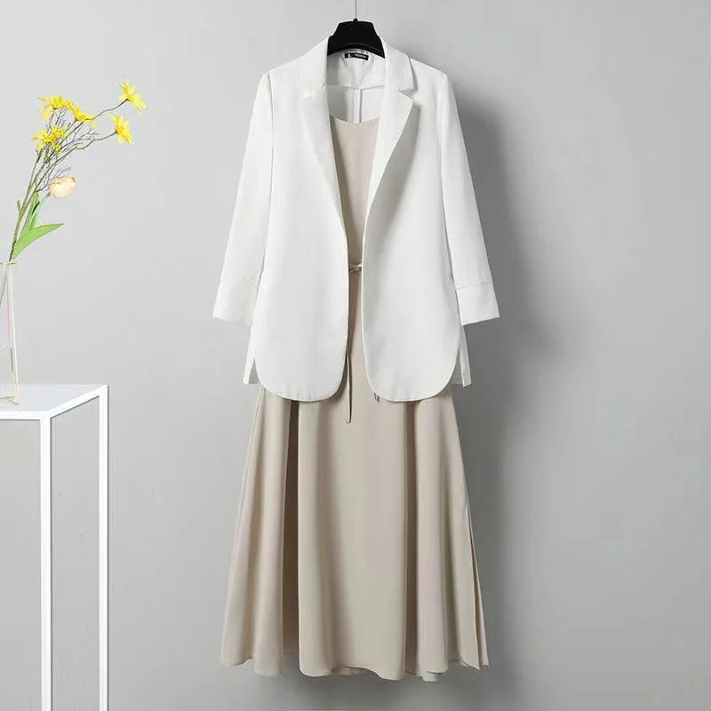 Женский офисный костюм большого размера летняя одежда жакет топ и сарафан