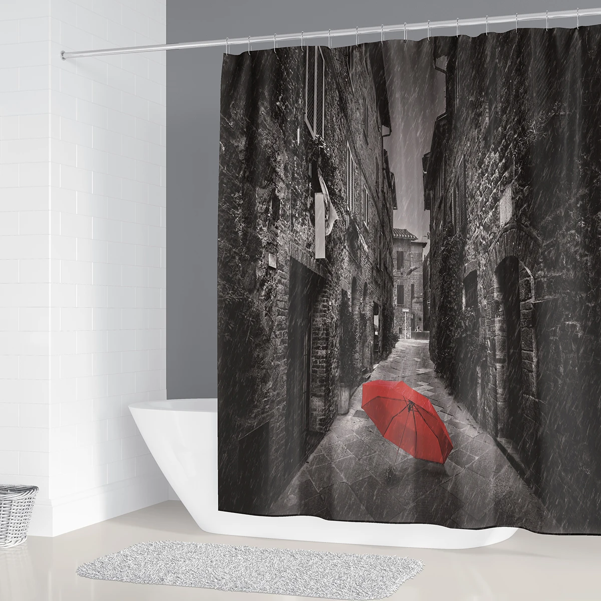 Водонепроницаемая занавеска для душа винтажная красная дождевая в деревенском