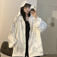 white y2k kawaii hoodies women korean style zip up hoodie 2021 fashion ladies sweatshirt long sleeve cute top harajuku pullover