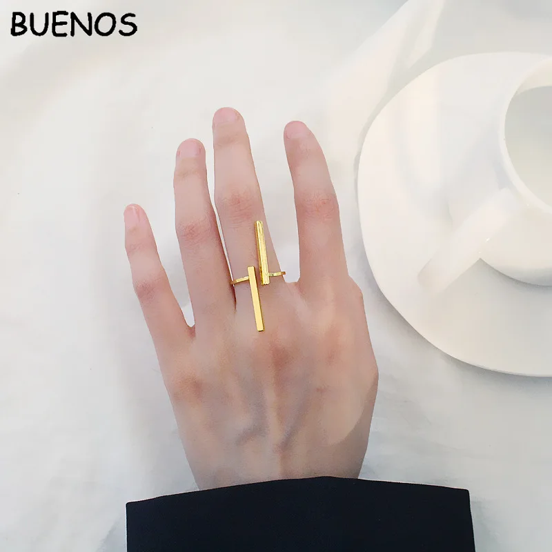 BUENOS Новая мода простые регулируемые черные геометрические открытые кольца на