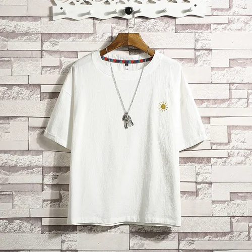 Забавная Мужская черная футболка с круглым вырезом и вышивкой для фитнеса, белая хлопковая Футболка большого размера в стиле хип-хоп, мужская летняя уличная футболка в стиле Харадзюку - Цвет: White