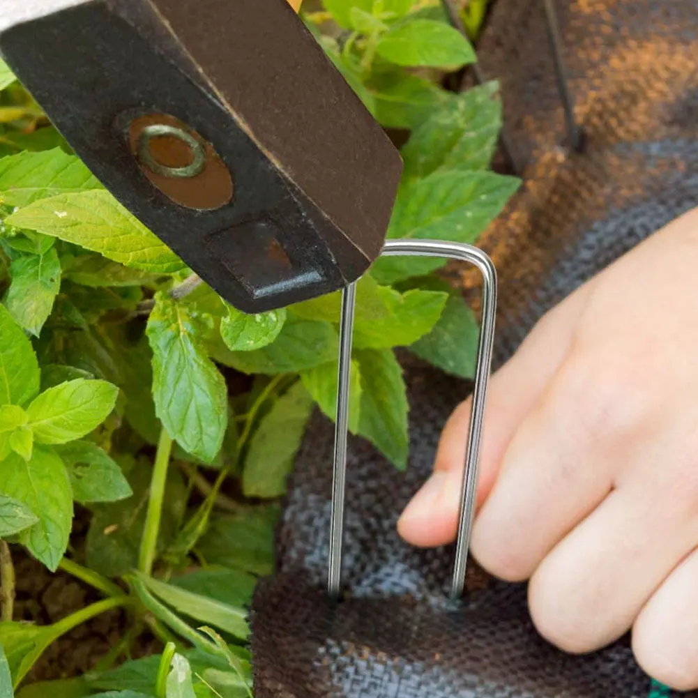 

50 Nails+50 Gaskets Garden U-Type Ground Nail Weedmat Insect Control Net Fixing Nail Greenhouse Film Pegs Stake Spike Fix Tools