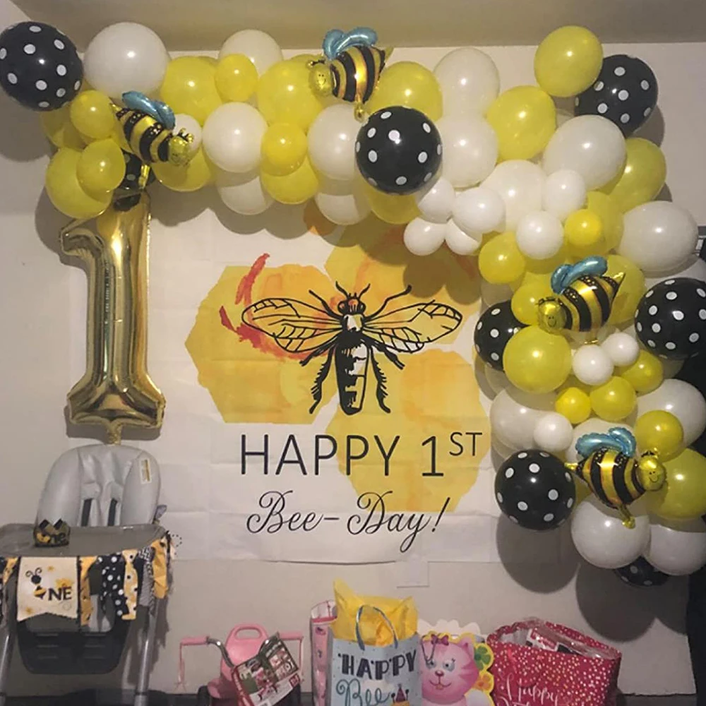 Kit de arco de guirnalda de globos de abeja, 123 unids/lote de lunares amarillos, blancos y negros, para Celebraci&oacute;n de beb&eacute;, reconocimiento de g&eacute;nero, cumplea&ntilde;os, fiesta del D&iacute;a de las abejas-2