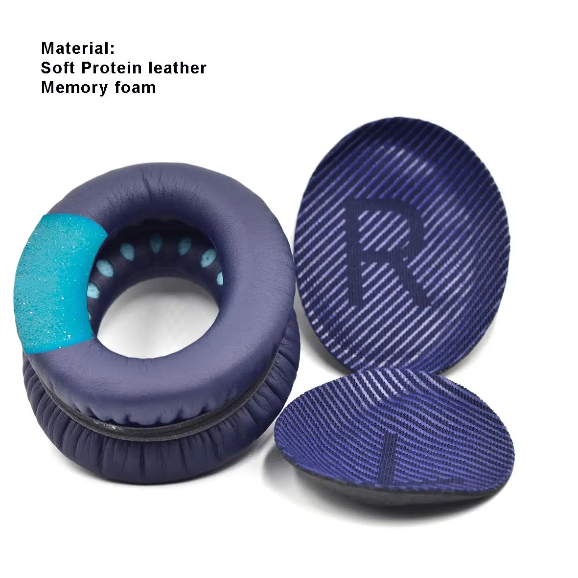 Сменные амбушюры из мягкой Протеиновой кожи и пены памяти синие для Bose тихие