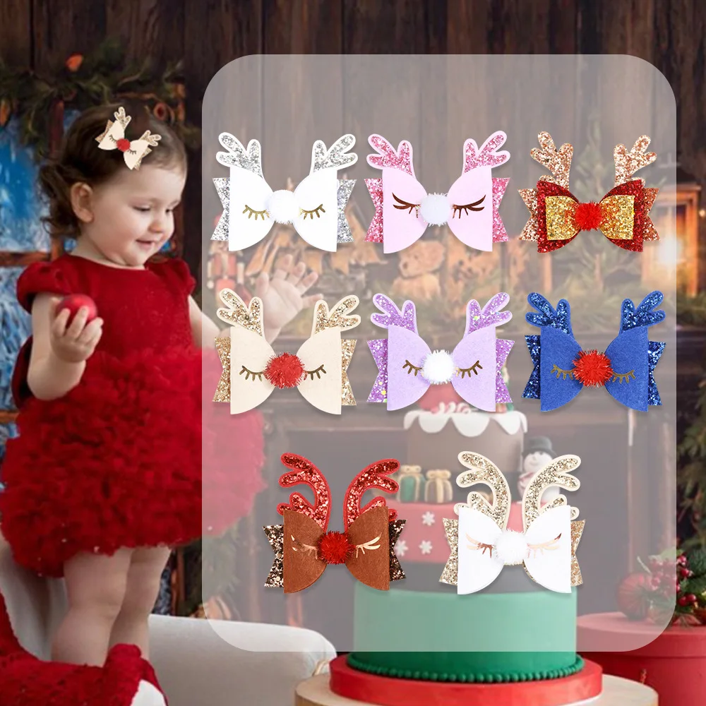 

Christmas Baby Hair Clips Catoon Deer Bling Kids Girls Hairpins Children Headwear Barrettes Baby Hair Accessories