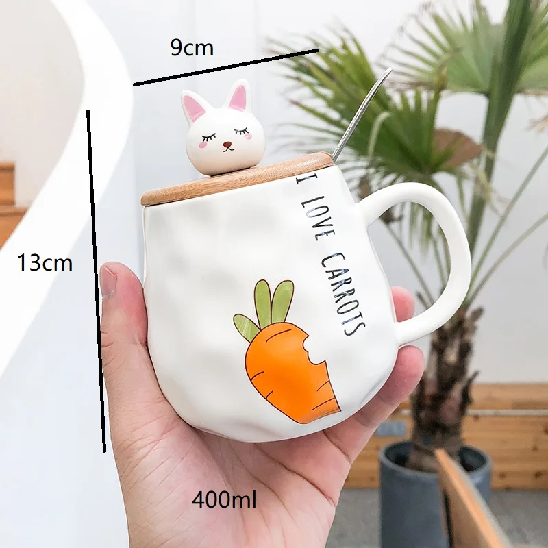 

Cartoon Ceramic Mug Breakfast Cup with Lid Spoon Children's Milk Cup Office Coffee Drinking Cups Creative Home Beverage Mugs