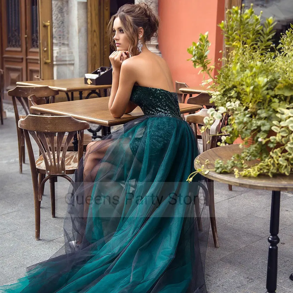 

Green Prom Dresses A-line Net/Tulle Mini Sleeveless Sweetheart Party Dresses Sweep/Brush Paillette / Sequin Party Gowns