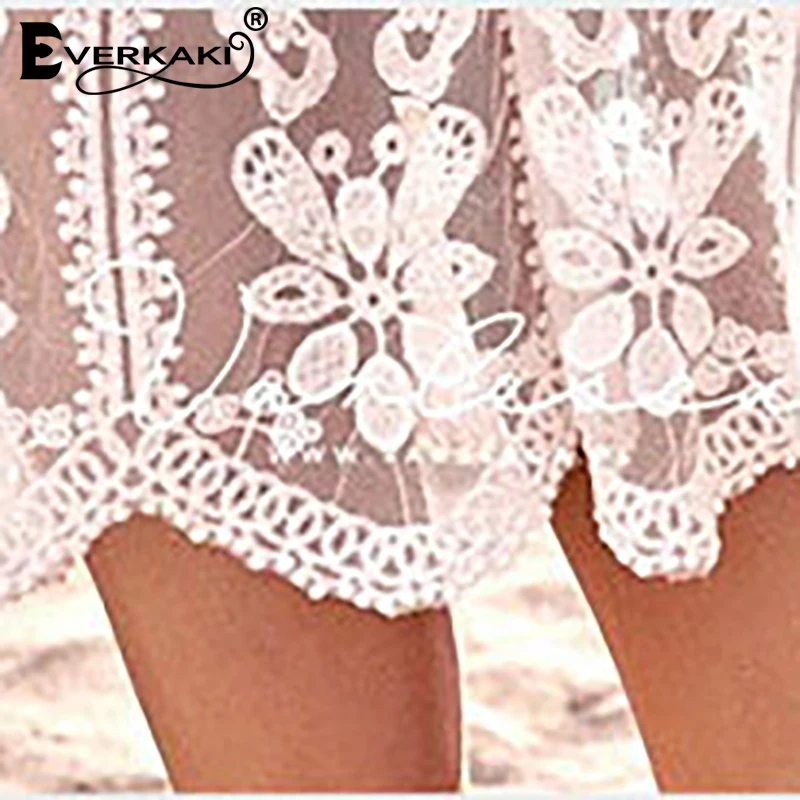 

Everkaki Bohemian Lace Embroidery Dress Women Summer Beach See Through Bikini Robes Outerwear Boho Mini Dresses Vestidos 2021
