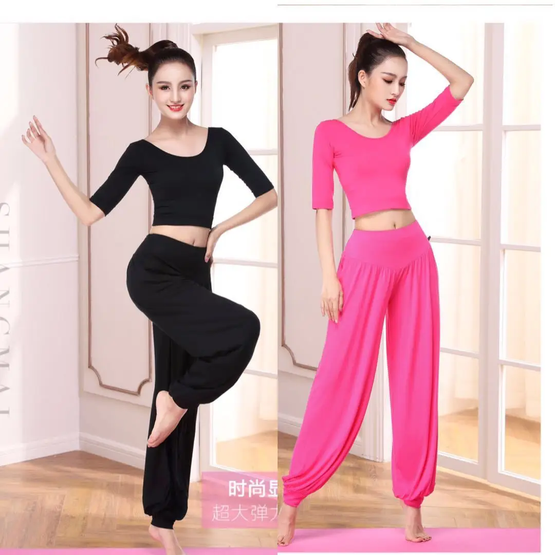 

2021 New Lantern Pants Set Sports Yoga Practice Dance Modale Belly Dance Training Costume Women Loose
