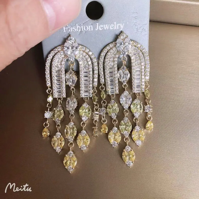 

Bilincolor High Quality Cubic Zirconia Luxury Tassel Drop Earring for Women