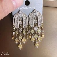 bilincolor high quality cubic zirconia luxury tassel drop earring for women