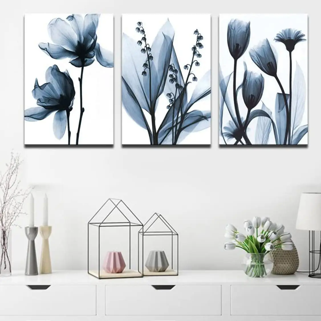 

3 Panel Blue Flowers Modern Pictures Home Decor Posters Wall Art Prints HD Canvas Oil Paintings Living Room Bedroom Decoration