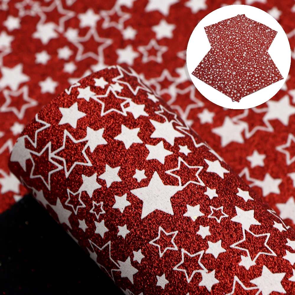 

20*33cm Starfish Printed Fine Glitter Faux Leather Fabric Vinyl Leatherette Clothing Upholstery DIY Earrings Bows,1Yc11405