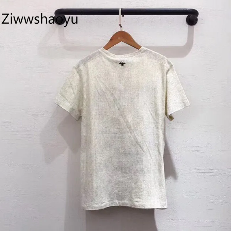 Ziwwshaoyu Новая высококачественная весенне-летняя модная футболка с принтом льняная+ хлопковая футболка с коротким рукавом женская