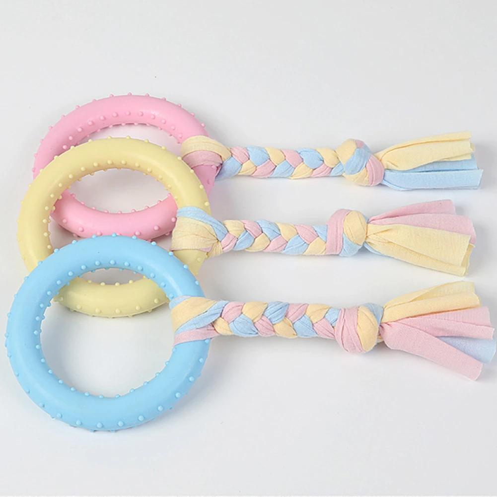 

Dog Chew Round Ring Toy Pet Dental Care Rope Knot Interactive Toys Durable Puppy Training Molar Rubber Toy Tooth Cleaner