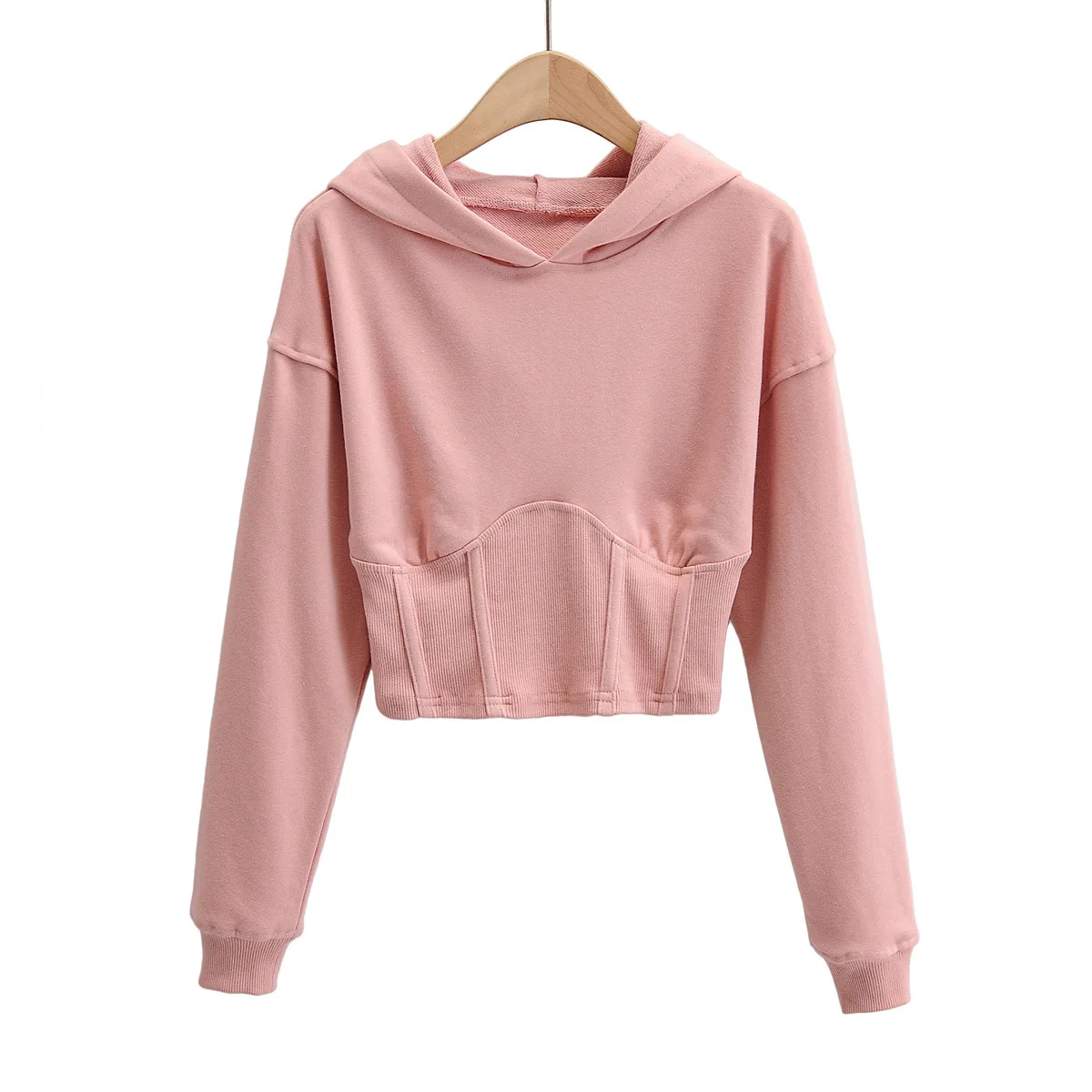 

Young girl Pullover Hooded Sports Top Long sleeve waistband BODYSUIT Solid color Yoga running top Outdoor fitness Hoodie Top