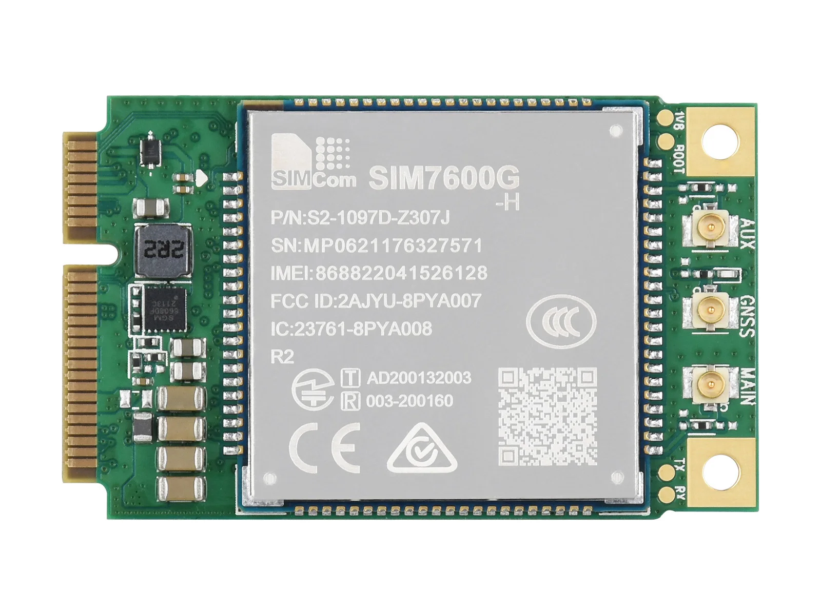 Waveshare SIM7600G-H-PCIE SIMCom Original 4G LTE Cat-4 Module, Global Coverage, GNSS, Mini-PCIe Connector LTE-TDD, LTE-FDD