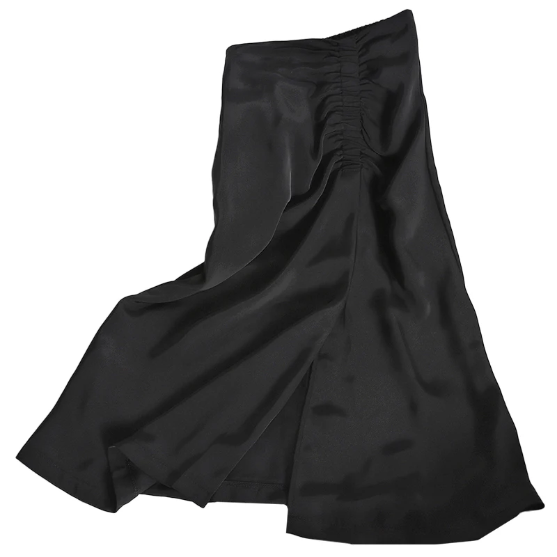 

Korean Summer gentle solid color skirt folds high waist split elegant mid-length skirt for womens sweet blue vintage skirt