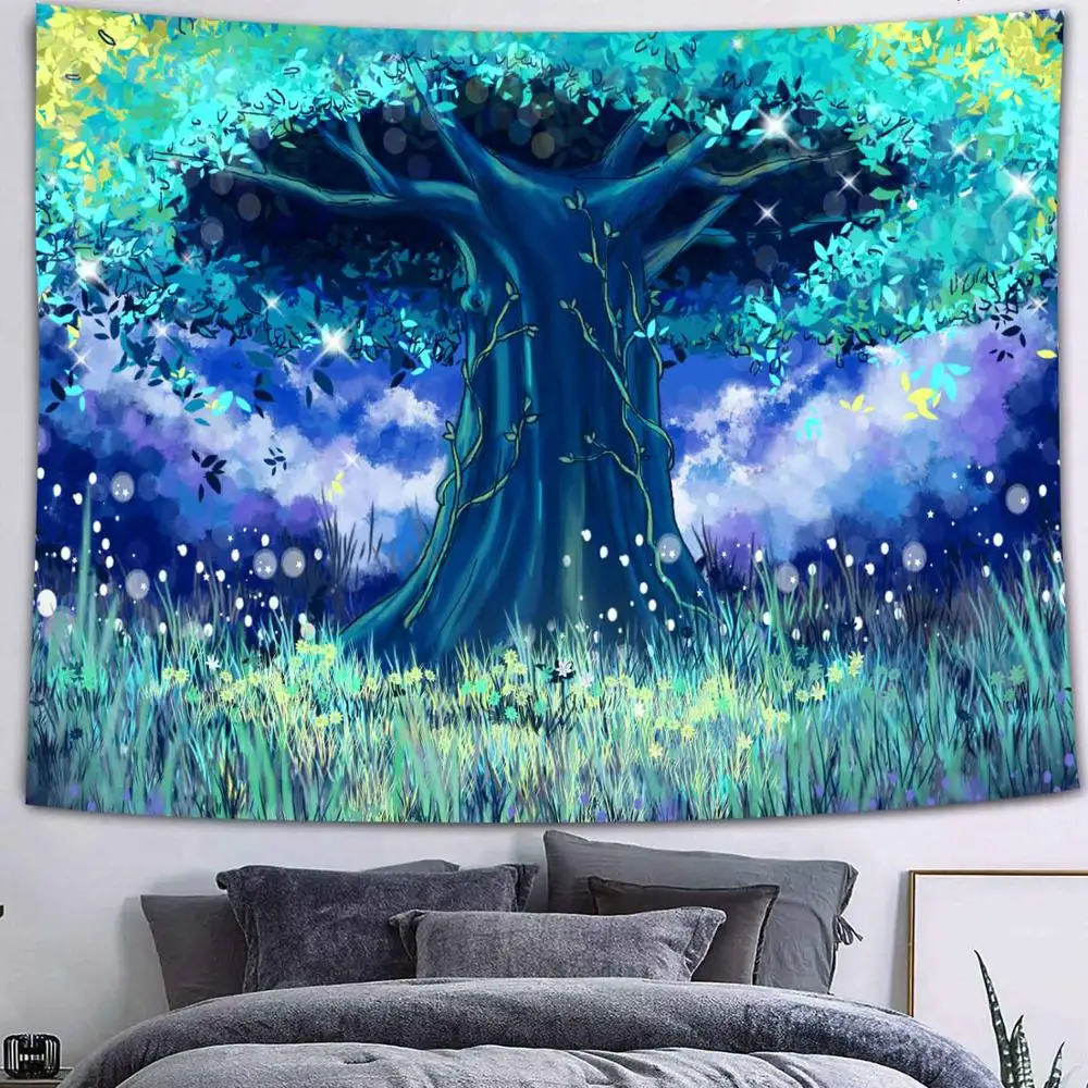Красивые красные синие зеленые гобелены с принтом большого дерева хиппи