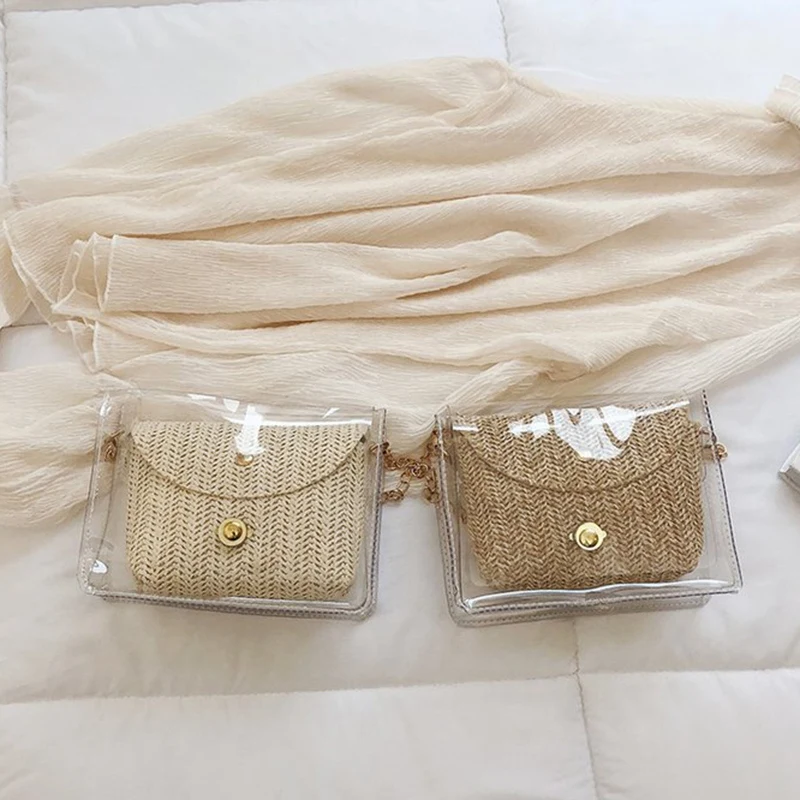 

Summer New Fashion Wild Transparent Bag Chain Strap Handbags Clutch Bag Ladies Messenger Bags Travel Totes Khaki
