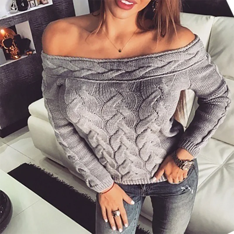 Lugentolo свитер женский модный день рождения Повседневный слово плечо сплошной цвет