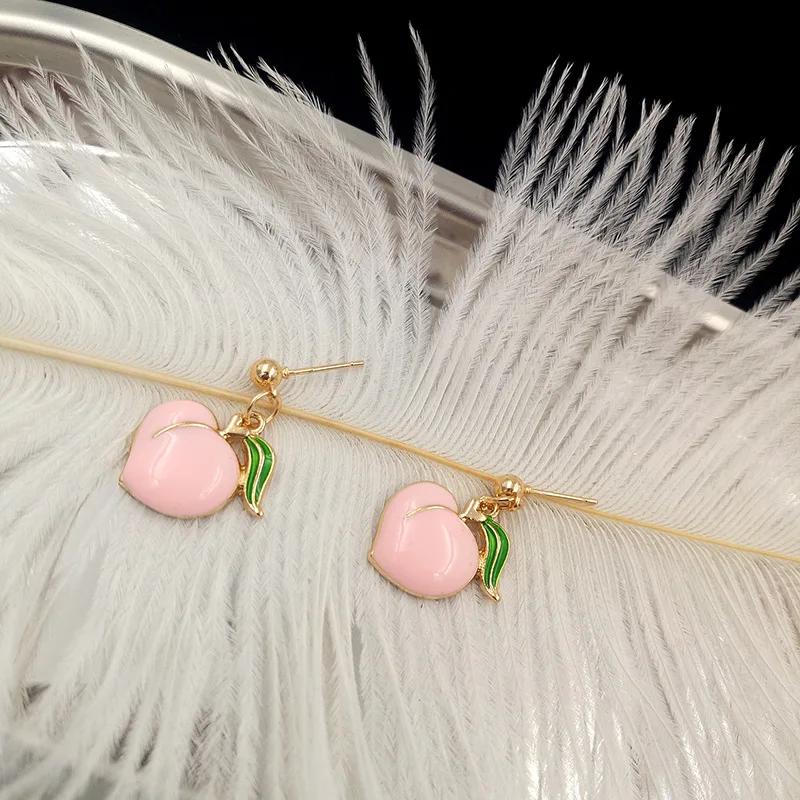 

2020 Charm Enamel Pink Peach Heart Drop Earrings For Women Simple Cute Dangle Earrings Jewelry Fashion Oorbellen