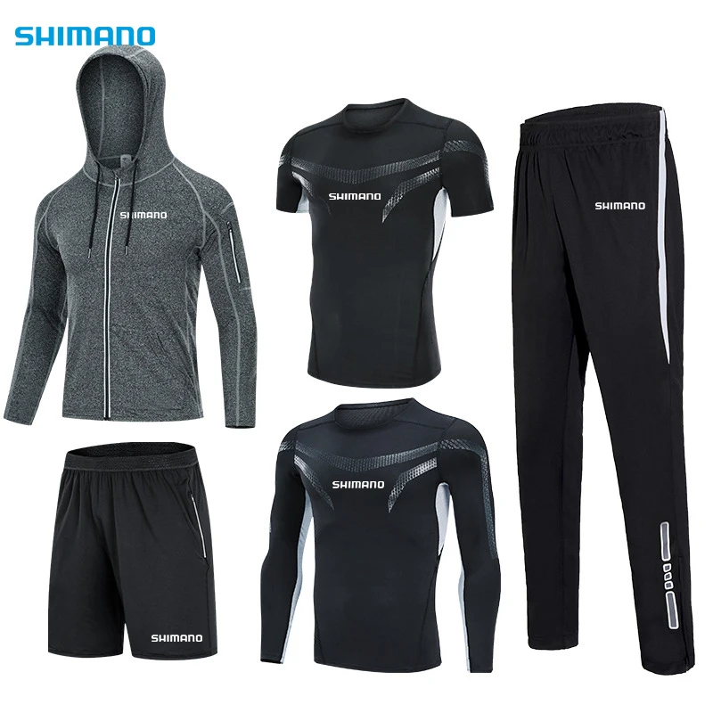

5 Pcs Men Clothing Tracksuit Gym Shimanos Fishing Pants Fitness Sports Suit Clothes Running Jogging Men Exercise Sets 2021 New