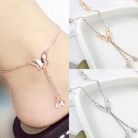 fashion ornament butterfly foot chain temperament female single tassel stainless steel delicate anklets chain women girl present