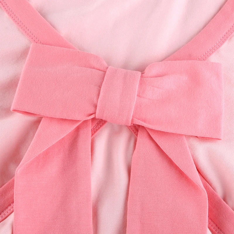

Women Long Sleeve V-Neck Slim T Shirt Sweet Contrast Color Pink Bow Crop Top