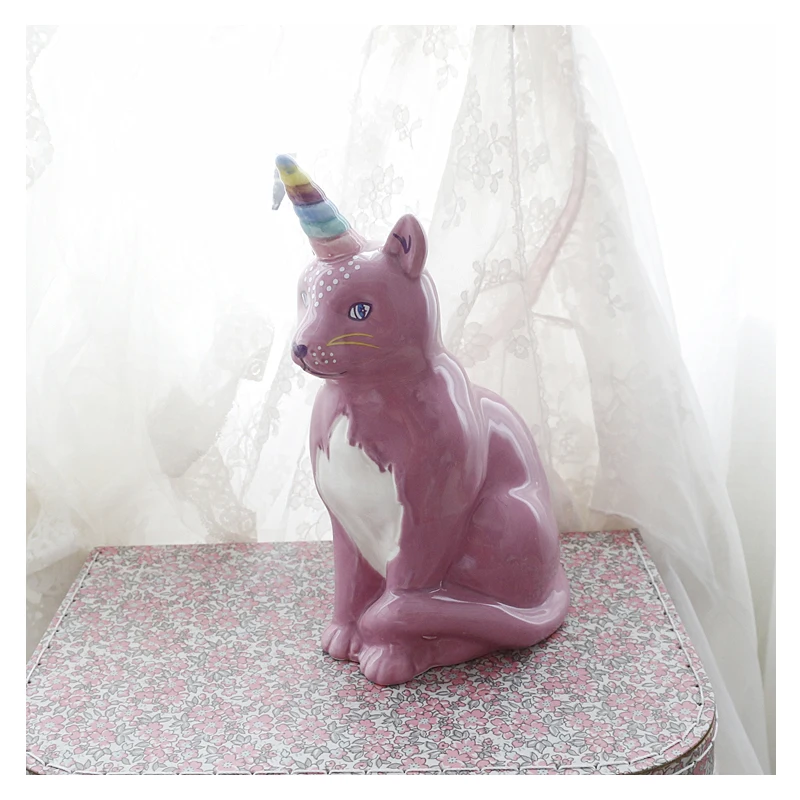 

Ceramic Cat Sculpture Home Decor Crafts Room Decoration Porcelain Animal Figurines Unicorn Statue Doll For Girls Gift