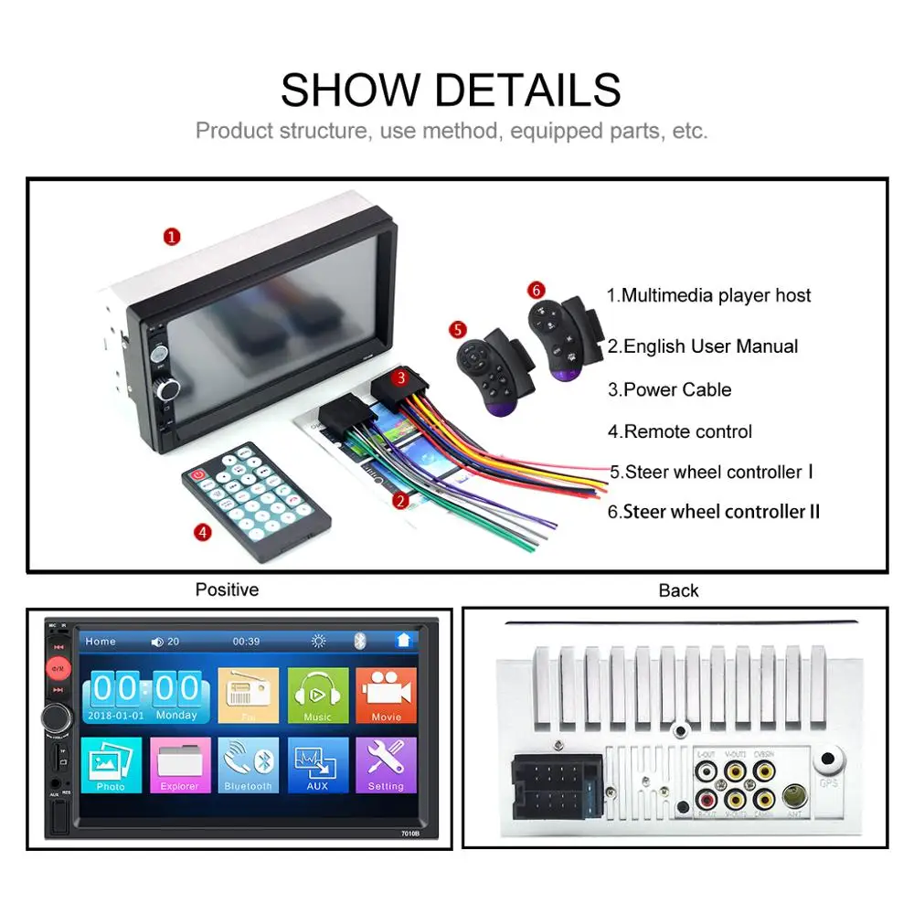 Автомобильный Радио HD " сенсорный экран стерео 2 Din Bluetooth FM ISO мощность SD USB Aux вход для IPhone Mp5 плеер нет или с камерой