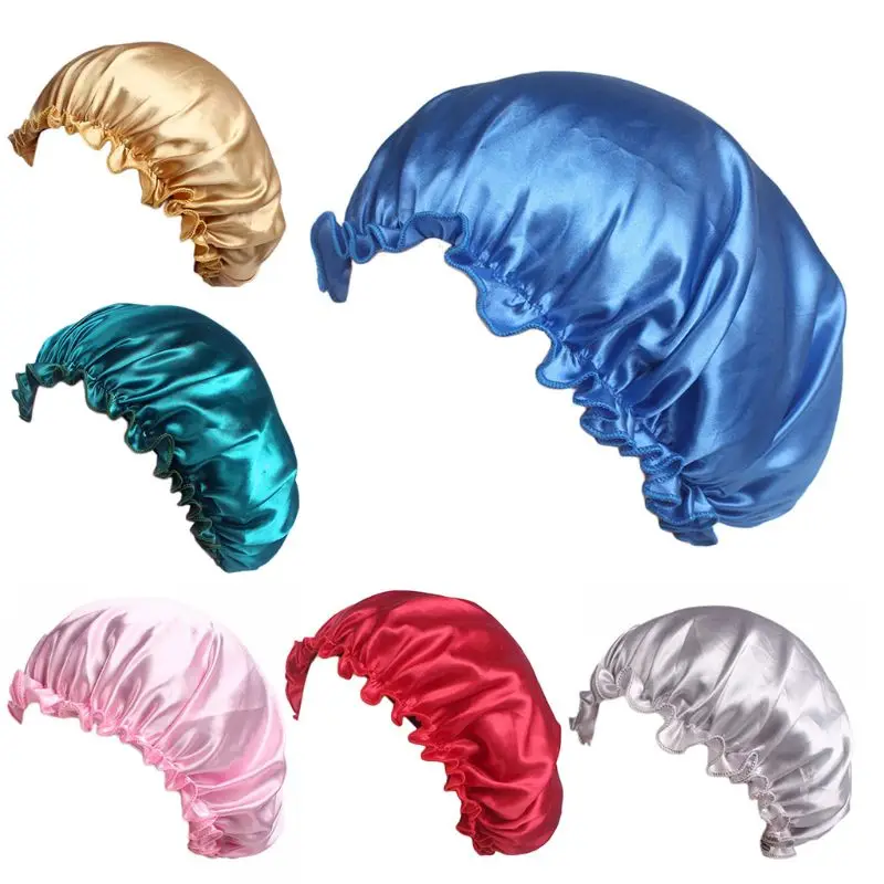 

Women Satin Silky Bonnet Sleep Night Cap Solid Color Ruffle Chemo Hat Head Cover XX9D