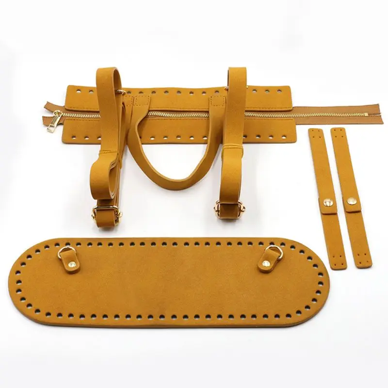 

4Pcs/Set DIY Crochet Handbag Accessories Faux Leather Zipper Bag Shoulder Strap 23GE