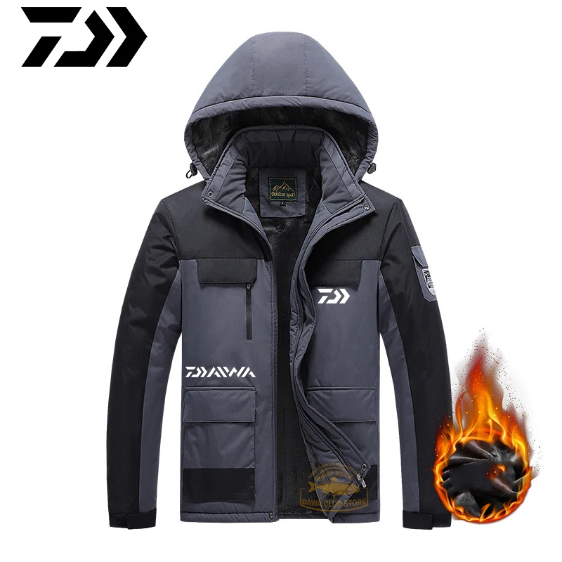 

Daiwa Clothes Fishing For Winter Jacket Men Coat Fleece Thicken Thermal Fishing Jacket Hooded Windproof Zipper Fishing Clothes