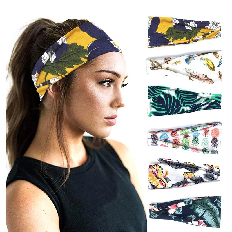 

Headbands for Women Bohemian Style Yoga Elastic Headwraps Floral Print Head Wrap Sweat Absorbing Hair Band ALS88