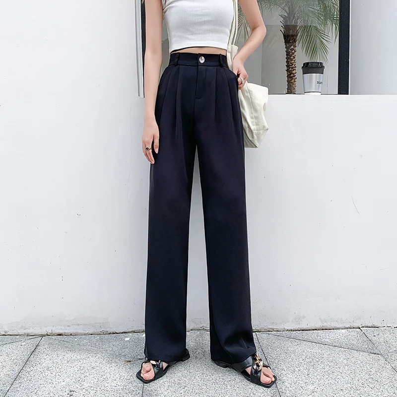 

Limiguyue Spring Summer Plus Size Wide-Leg Pants Women High Waist Drape Suit Trousers Straight Loose Thin Mopping Pants K1739