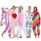 Пижама-комбинезон в виде животных для взрослых, одежда для сна, женский зимний костюм-комбинезон в стиле унисекс, Фланелевая Пижама-комбинезон с мультяшным единорогом