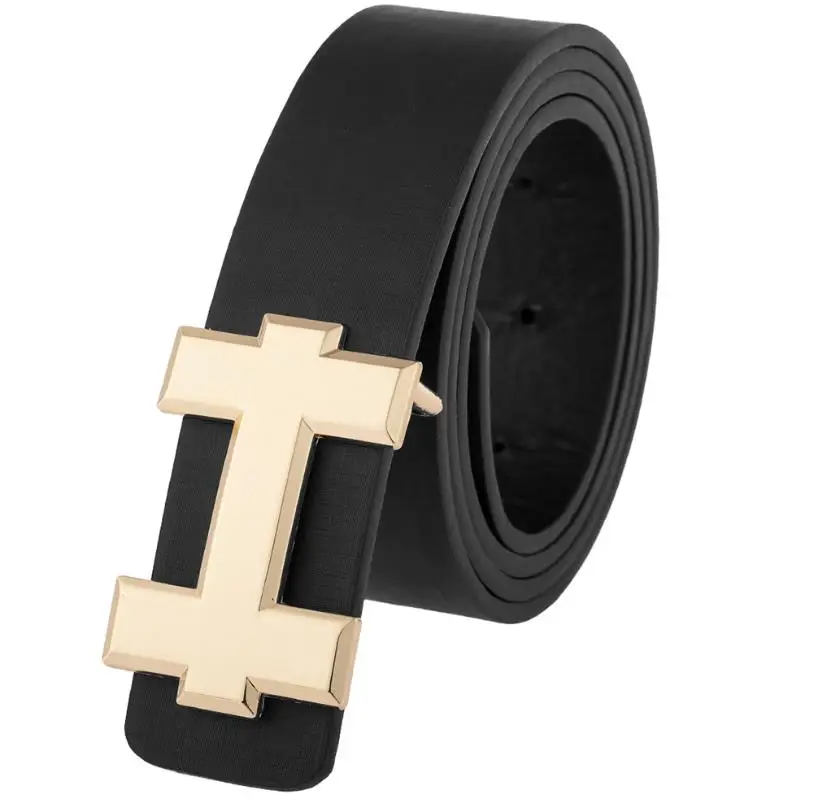 

Designer H Brand Designer Belts Men High Quality Male PU Leather Women Belt Buckle Strap for Jeans Black size 105cm