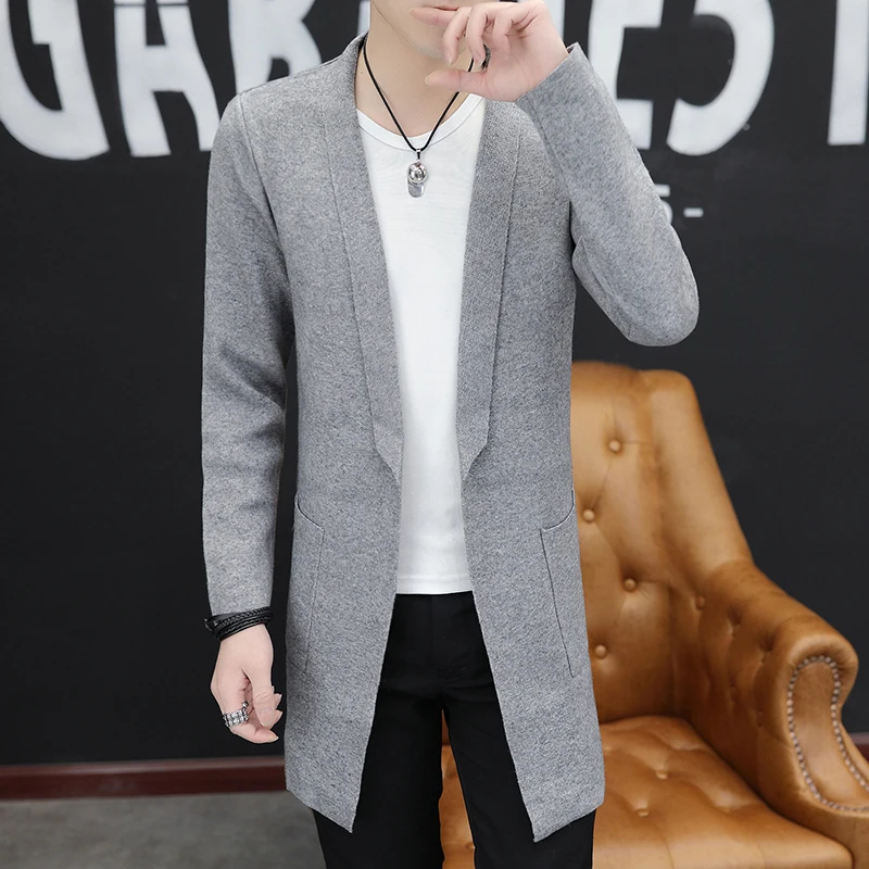 

Men long style cardigan spring and autumn X-long knit sweater jackets solid color sweatercoat