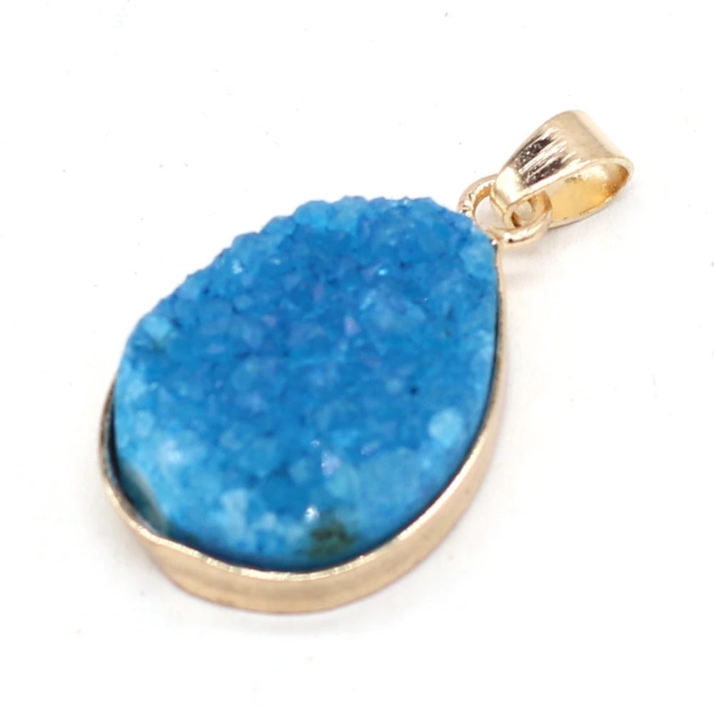 

1pcs Water Drop Shape Crystal Druzy Pink Blue Pendants Charms for Necklace Jewelry Making DIY Accessories Size 15x25mm