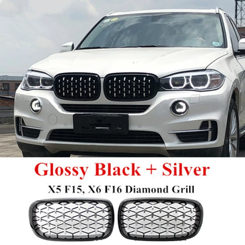 Алмазный Стиль ABS передняя гоночная решетка для BMW X5 X6 F15 F16 F85 F86 серебристый +