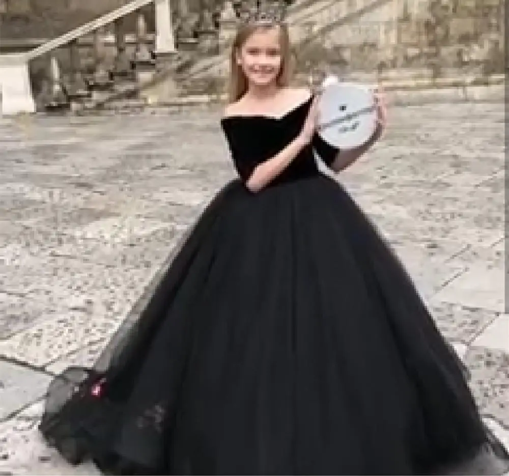 Коллекция 2020 года черное платье с цветочным узором для девочек выпускного вечера