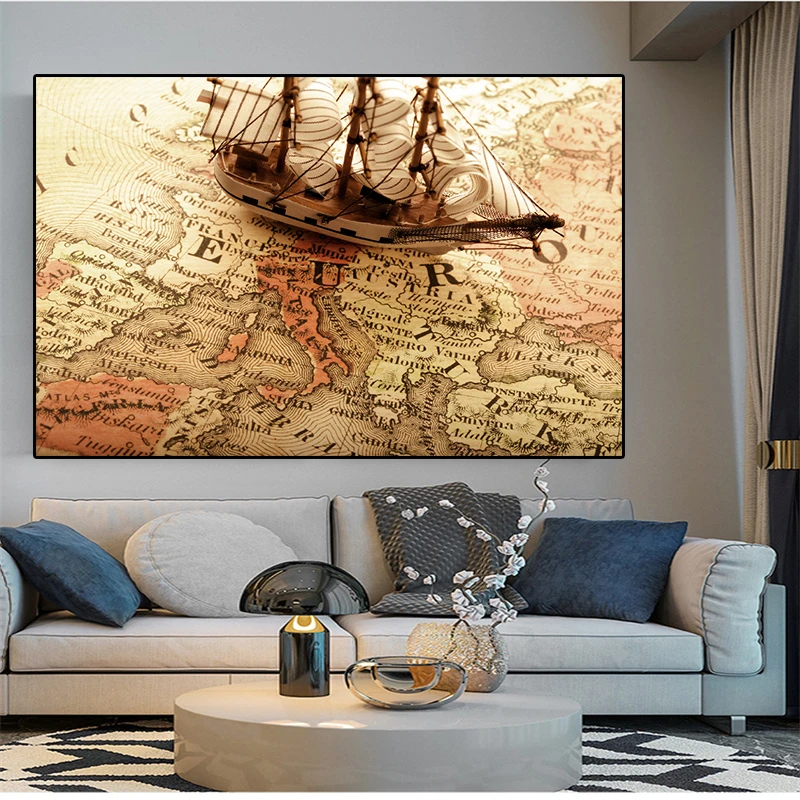 Ретро-Карта Европы Нетканая Картина на холсте экологически чистая Настенная