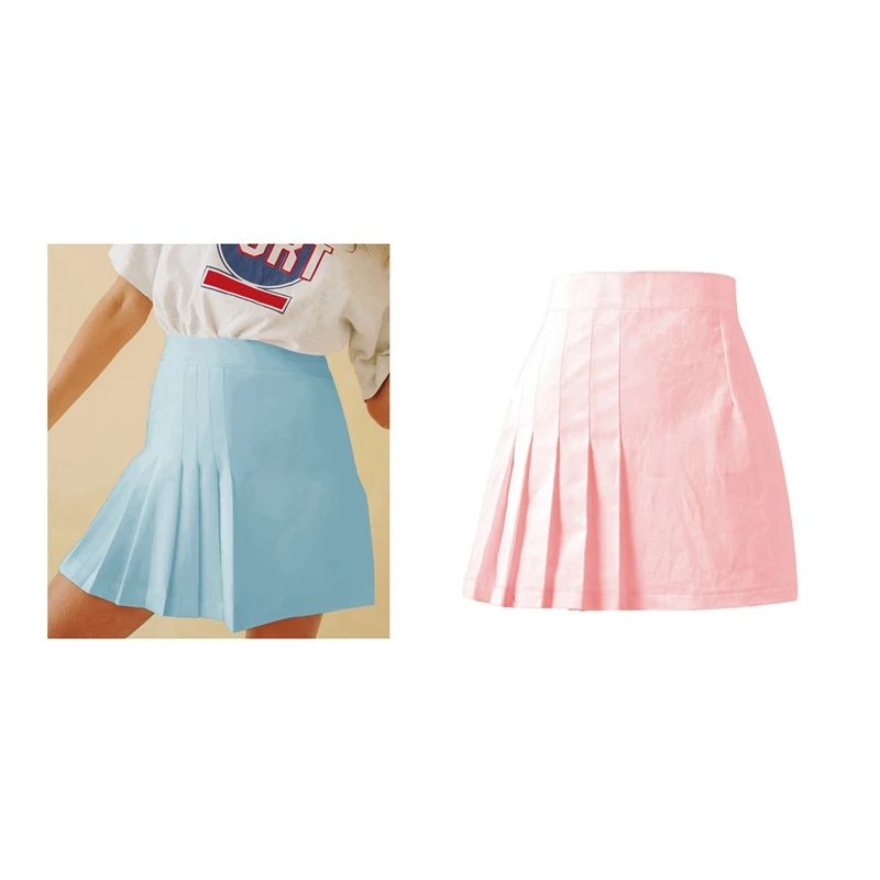 

2X Women's Fashion Pleated Skirt High Waist Mini Skirt S Pink/Blue