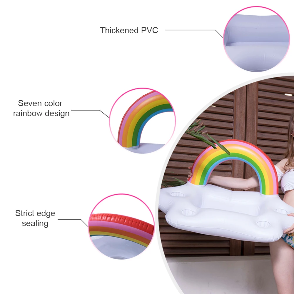 Summer Party Bucket Rainbow Cloud Cup Holder Inflatable Pool Float Beer Drinking Cooler Table Bar Tray Beach Swimming Ring | Спорт и