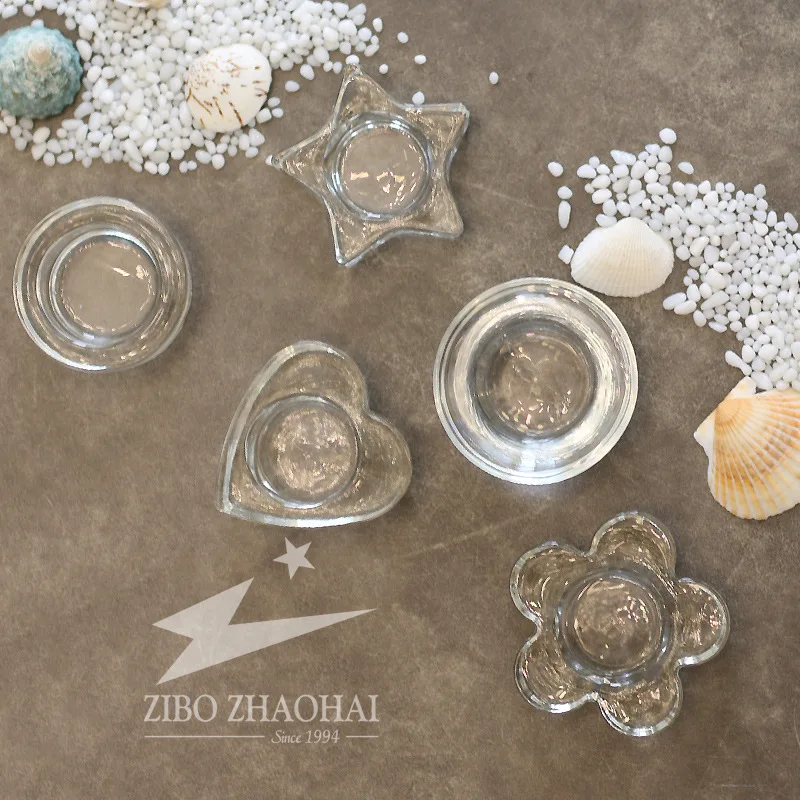 

Transparent glass candlestick Cup European candle for Buddha base handicraft decoration American Heart Shaped star circle