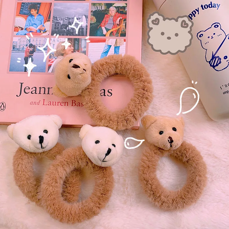 

Kawaii Cartoon Plush Hair Rope Lovely Bear Cub Hair Accessories Adult Tie Up The Hair Small Rubber Band Hairpin