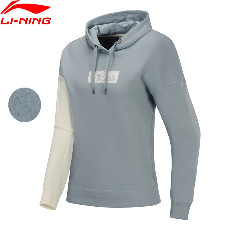 Li-Ning, Женская трендовая трикотажная толстовка, зимняя, флисовая, свободный крой, 80% хлопок, 20% полиэстер, подкладка, теплые спортивные топы AWDP456 WWW1075