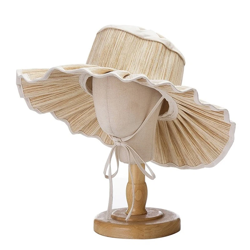 

New Parent-child Hat Foldable Pleated Hat With Straps Kid Summer Sun Hats Women Beach Hat Holiday Gift Dropshipping Wholesale