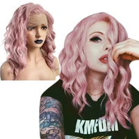 anogol pink synthetic lace front wig high temperature fiber long deep wave hair wigs for white women with free part